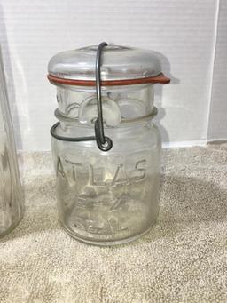 Group of Refrigerator Bottle, Ball Canning Jar, Lidded Crock and More