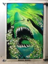 Vintage Velva-Print Black Light Shark Poster 1975