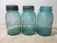Three Vintage Blue Ball Mason Quart Canning Jars