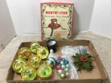 Misc Vintage Christmas Lot Incl North Star Tree Stand and Ornaments