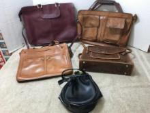 Group of Five Handbags and Leather Attache Bags