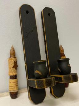 Pair of Primitive Wooden Candle Holders