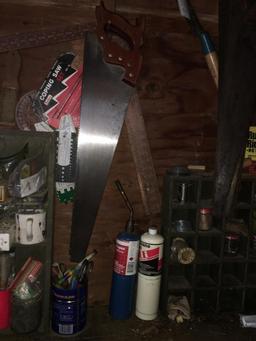 Misc Tool Lot (Top of Workbench and Surrounding Wall) (Garage)