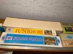 Shelf Lot of Misc Vintage Puzzles (Basement)