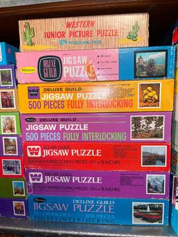 Shelf Lot of Misc Vintage Puzzles (Basement)