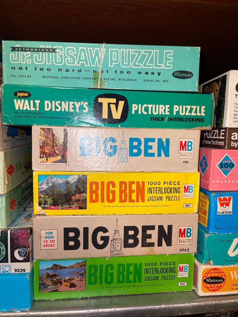 Shelf Lot of Misc Vintage Puzzles (Basement)