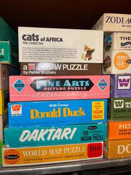 Shelf Lot of Misc Vintage Puzzles (Basement)