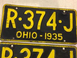 Pair of Matching 1935 Metal Ohio License Plates