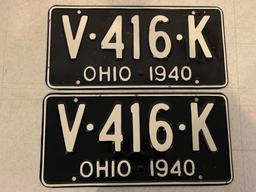 Pair of Matching 1940 Metal Ohio License Plates