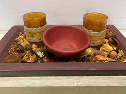 Wooden Bowl with Battery Powered Candles