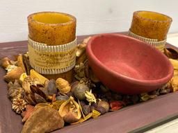 Wooden Bowl with Battery Powered Candles