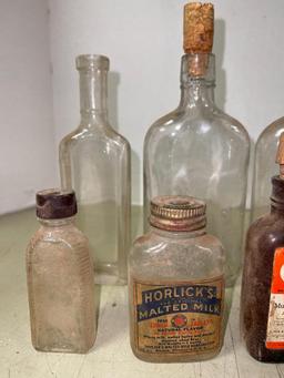 Group of Vintage Glass Medicine Bottles and More