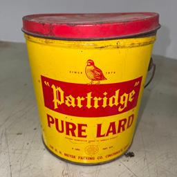 Vintage Partridge Pure Lard Tin w/Handle