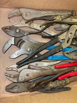 Group of Pliers, Channel Locks, Small Pipe Wrench and More