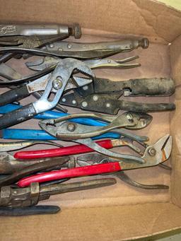 Group of Pliers, Channel Locks, Small Pipe Wrench and More