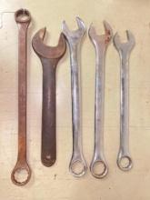 Group of Five Large Wrenches