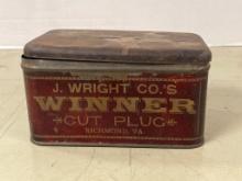 J Wright Co's Winner Tobacco Tin Richmond, Va