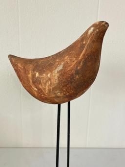 Wooden Bird on Metal Stand