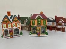 Group of 4 Ceramic Christmas Village Buildings