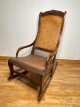 Antique Wooden Rocking Chair with Cane Back