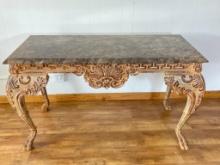 Slate Top Hall Table with Ornate Wood Base