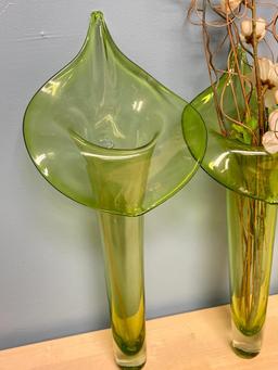Group of 3 Green Glass Wall Pockets