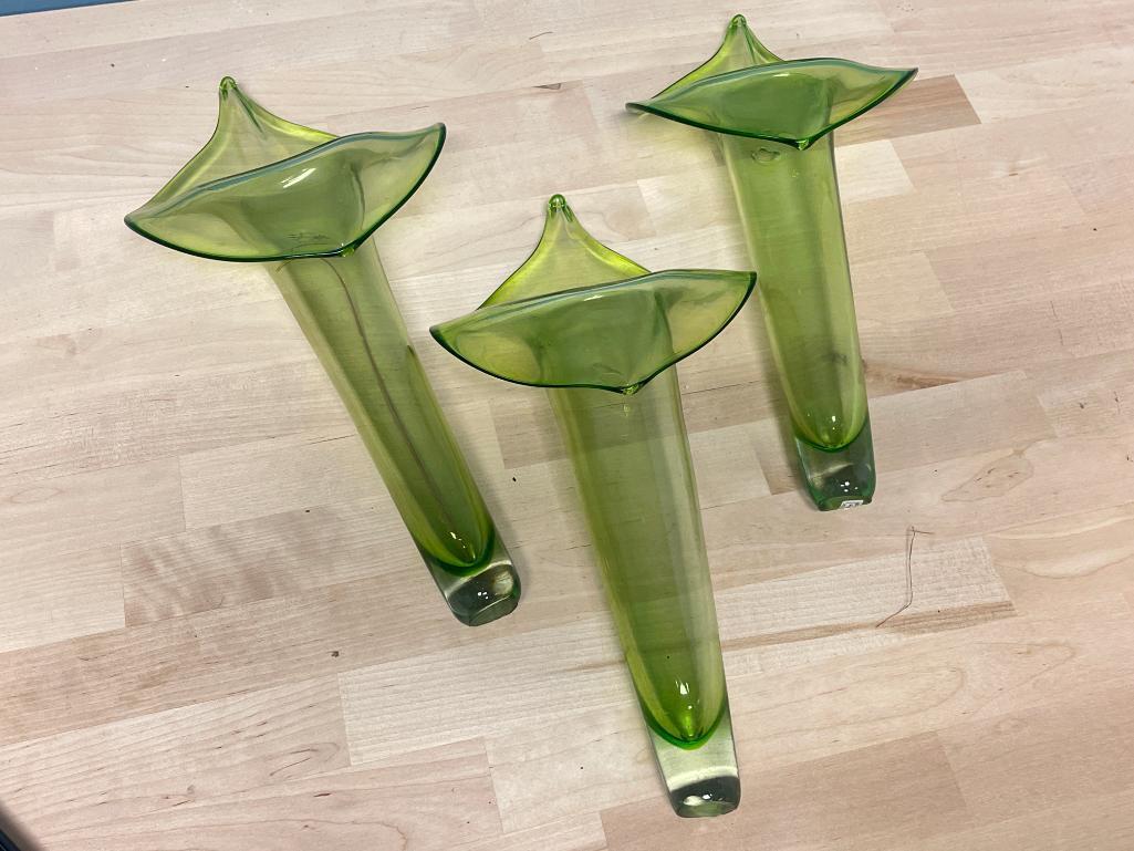 Group of 3 Green Glass Wall Pockets