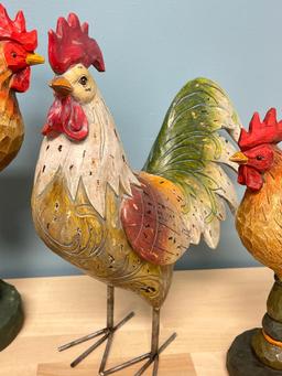 Group of 3 Wooden Roosters