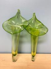 Pair of Green Glass Hanging Wall Pocket Pieces