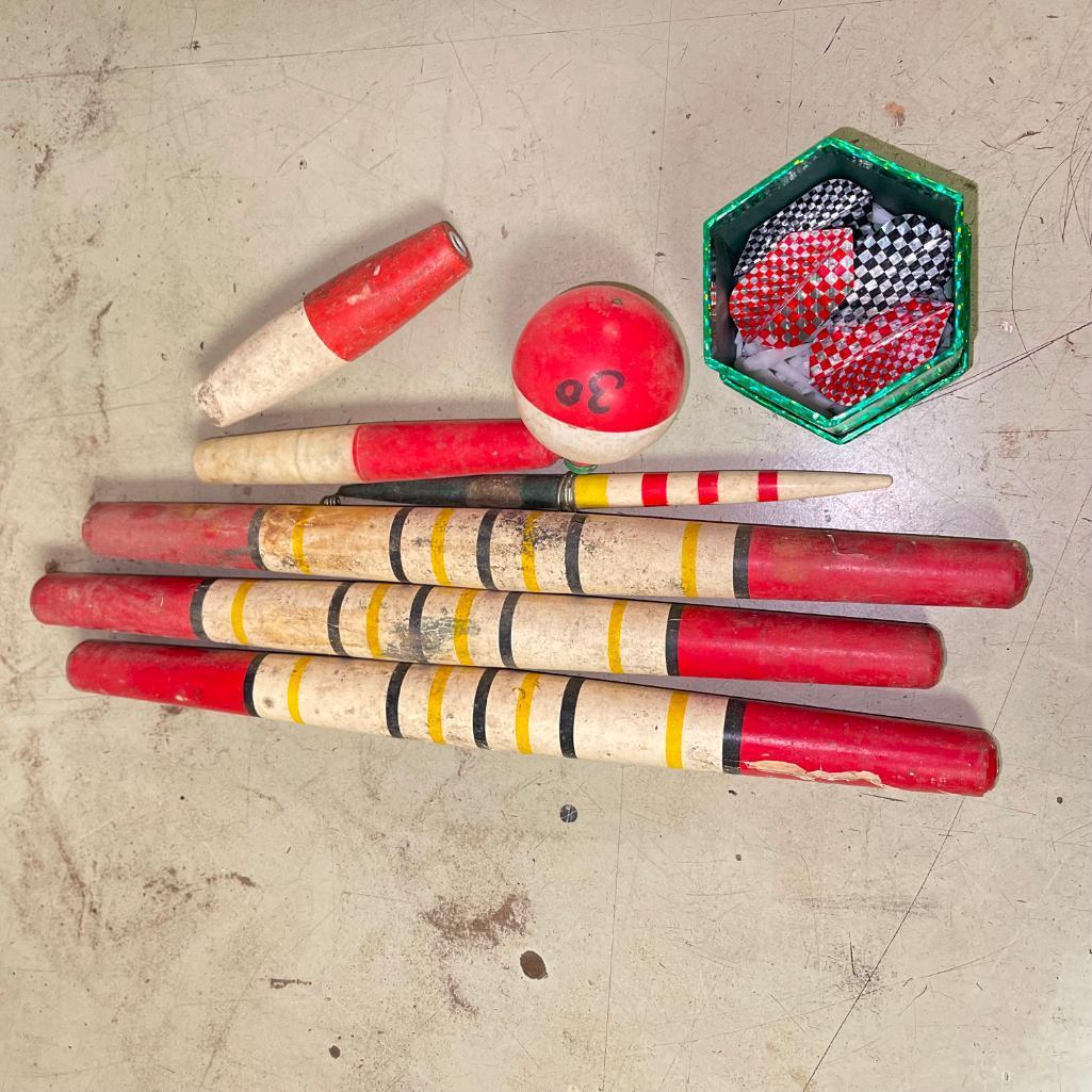 Antique Fishing Bobbers and Plastic Dart Parts