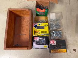 Group of Misc Sized Nails and Screws w/Wood Box