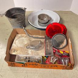 Misc Treasure Lot Incl Small Galvanized Bucket, Believed to be Bicycle Mirrors and More