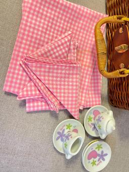 Vintage Wicker Basket with Barbie Mini China Set