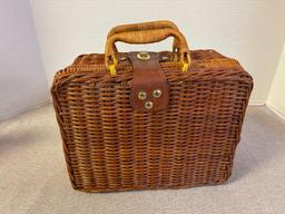 Vintage Wicker Basket with Barbie Mini China Set