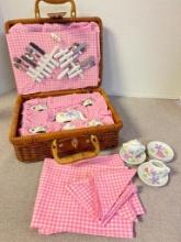 Vintage Wicker Basket with Barbie Mini China Set