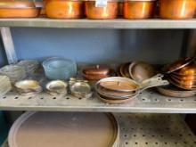 Shelf Lot of Glass Ashtrays, Plates, Copper Clad Pans and More from King Cole Restaurant