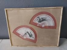 Framed Asian Inspired Art w/Bamboo Style Frame