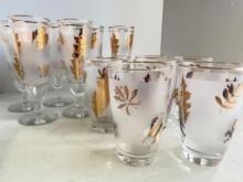 Group of Vintage Libby Golden Leaf Glasses