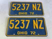 Matching Set of 1972 Ohio License Plates