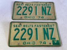 Matching Set of 1974 Ohio License Plates