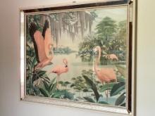 50's Framed Flamingo Wall Art Piece