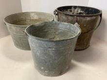 Group of 3 Galvanized Buckets