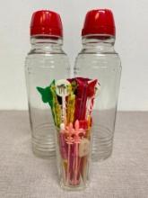 Pair of Glass Decanters with Plastic Swizzle Sticks