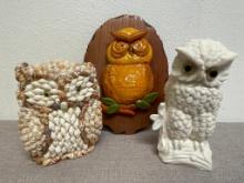 Group of 3 Vintage Owl Decor Pieces