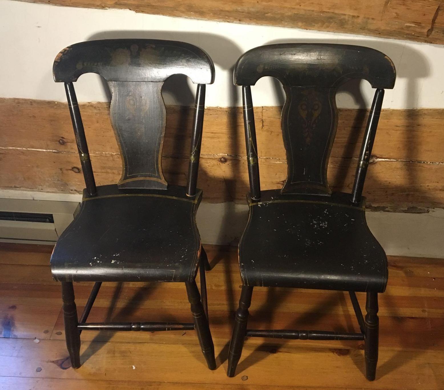 2 matching antique plank bottom wooden chairs (SPRING MILLS)