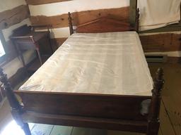 Antique three quarter bed: headboard, footboard, mattress, metal springs (SPRING MILLS)