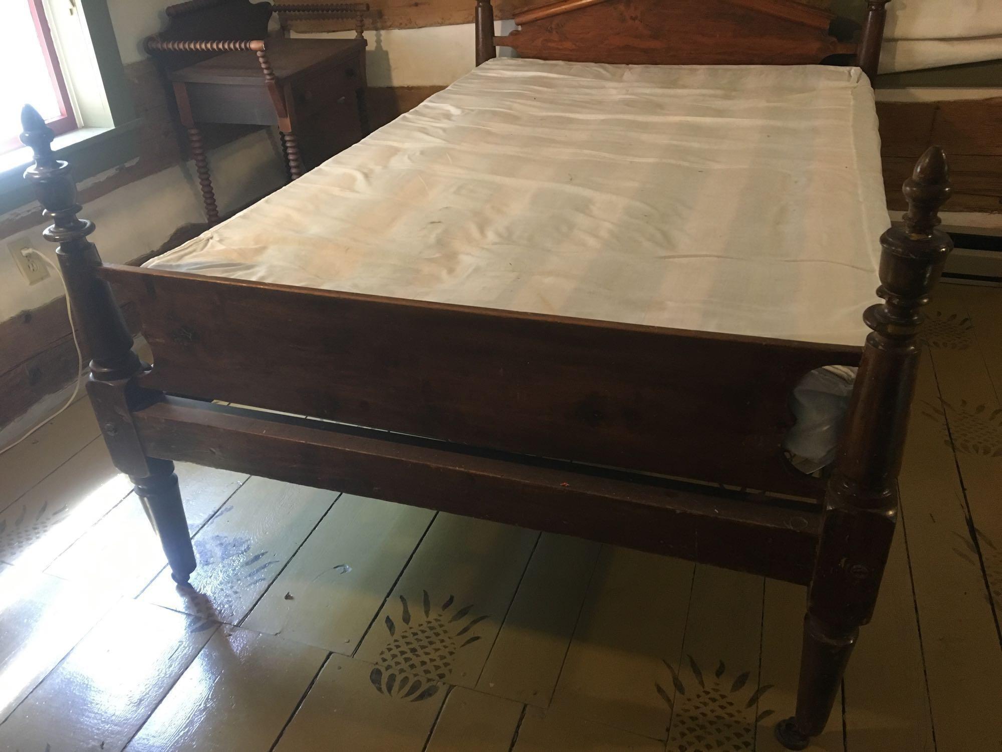 Antique three quarter bed: headboard, footboard, mattress, metal springs (SPRING MILLS)