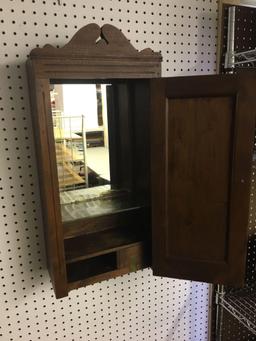 Vintage handcrafted walnut medicine cabinet with mirror inside