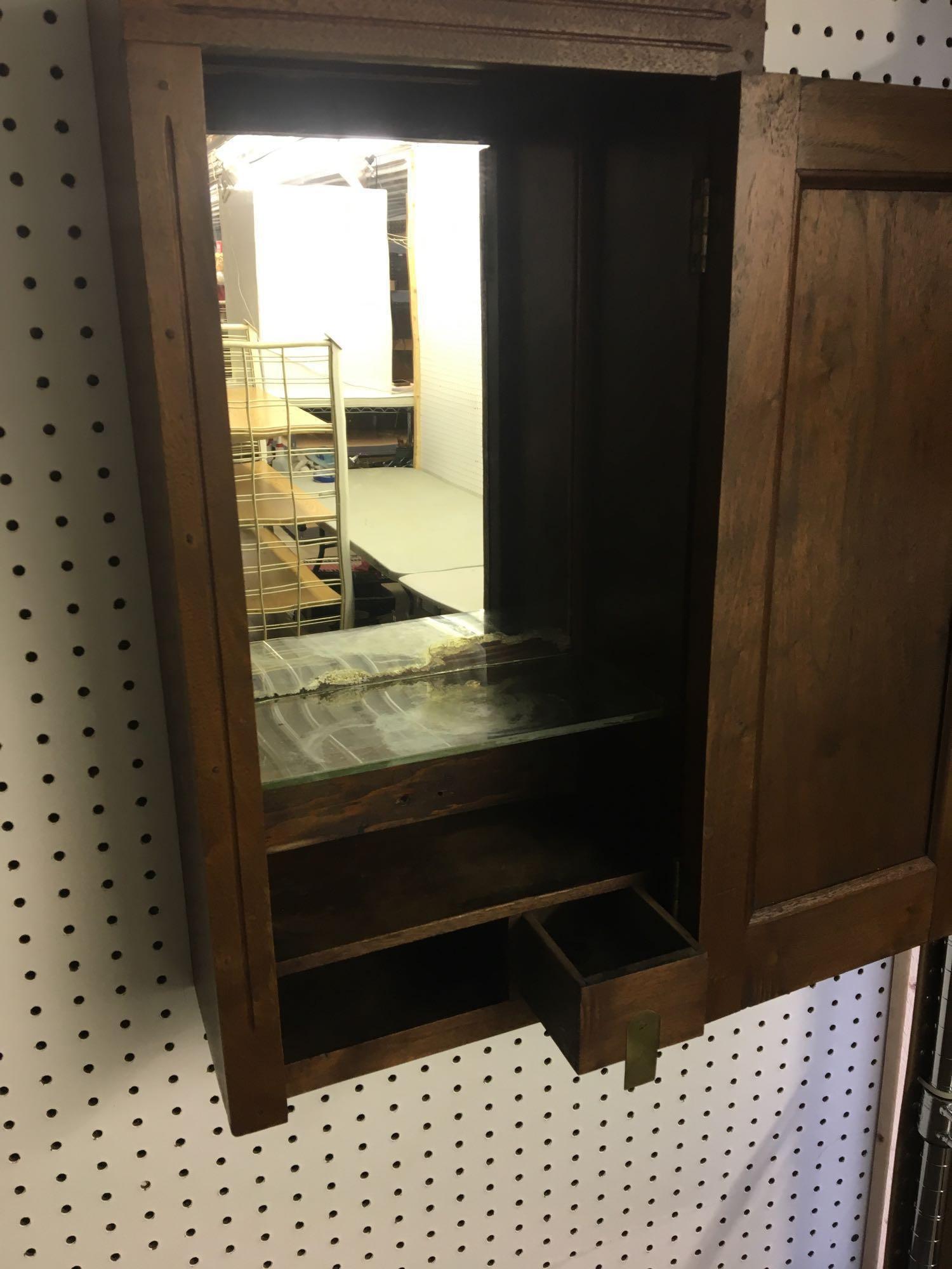 Vintage handcrafted walnut medicine cabinet with mirror inside