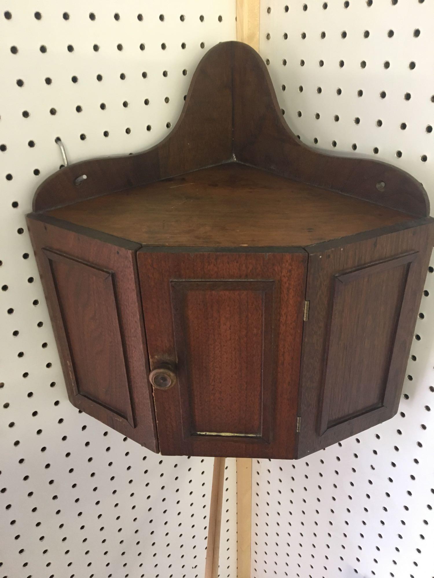 Handcrafted walnut hanging corner cabinet